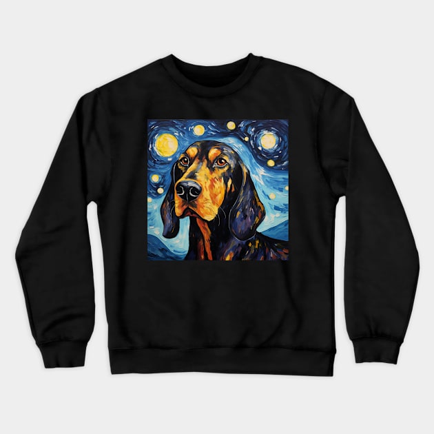 Black and Tan Coonhound Painted in Starry Night style Crewneck Sweatshirt by NatashaCuteShop